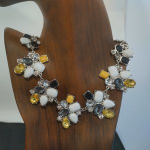 Vintage Statement Necklace Rhinestones Acrylic Clusters Silver Chain